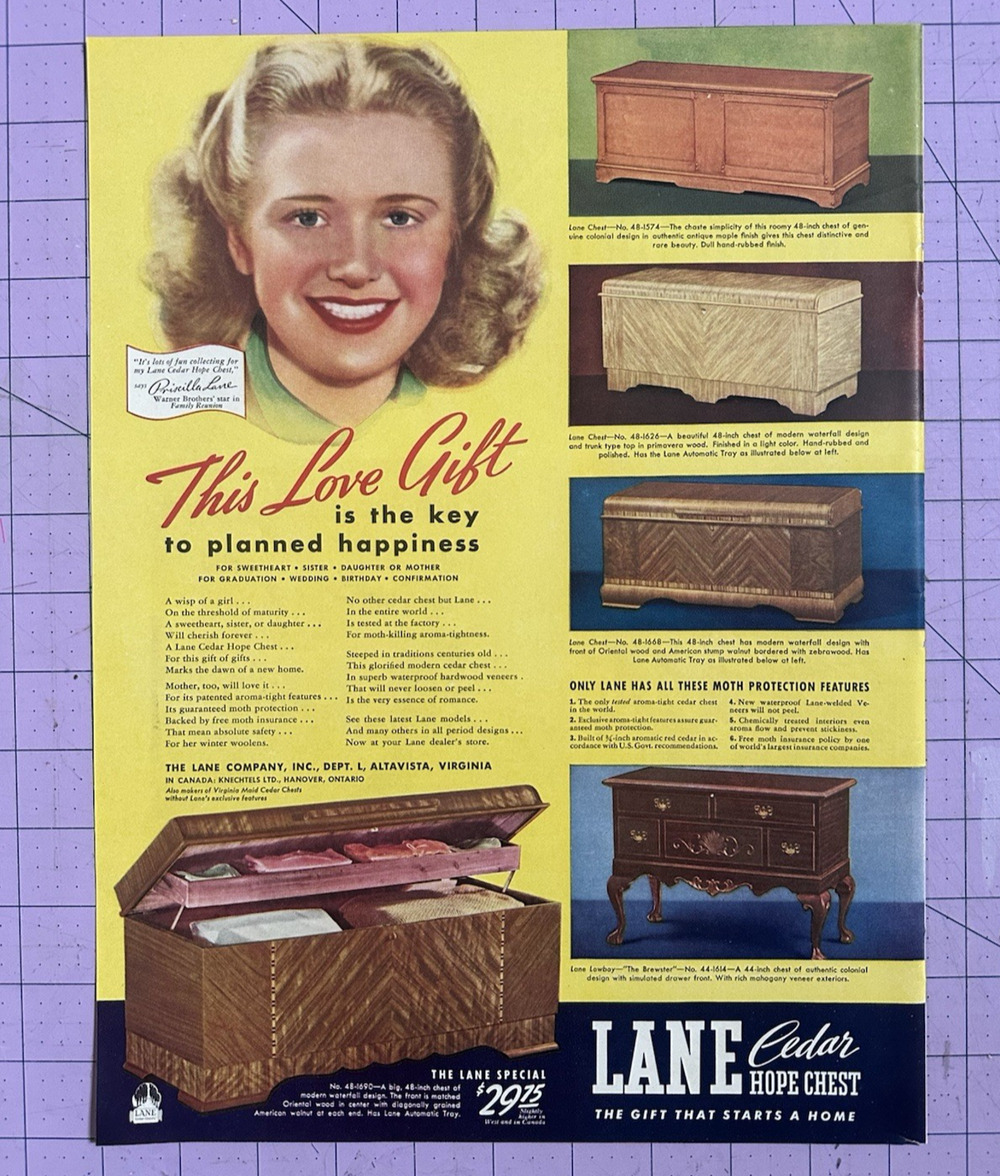 1939 Home Furniture Hope Chest Lane Cedar Vintage Print Ad